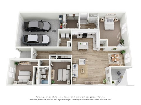 Floor plan for 3 beds, 2 baths, 1807 sqft